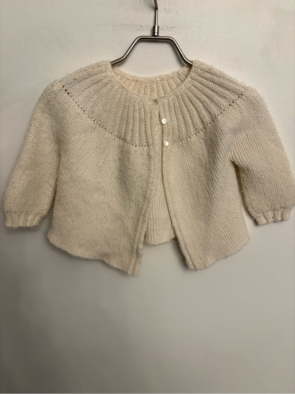 Vintage Cream Knit Baby Cardigan with Yoke Buttons
